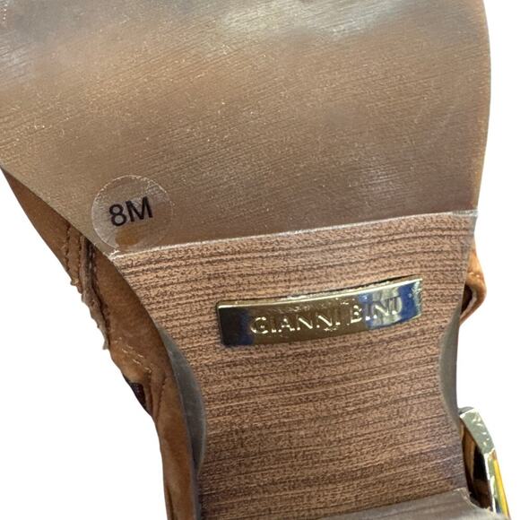 Gianni Bini Tan Suede Ankle Boots Women’s 8M Gold Buckle Block Heel Booties - Picture 7 of 8